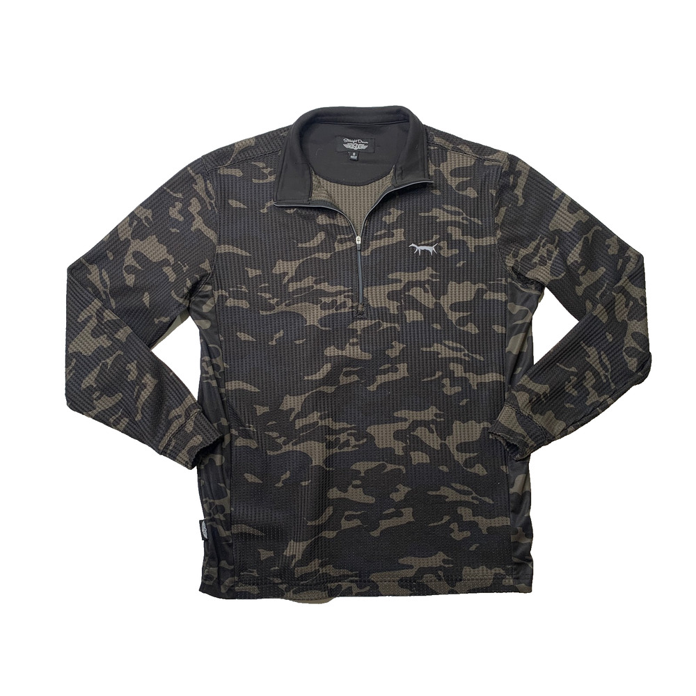 Vintage Straight Down Shirt Mens S Small Sherman Waffle Knit Camo Quarter Zip